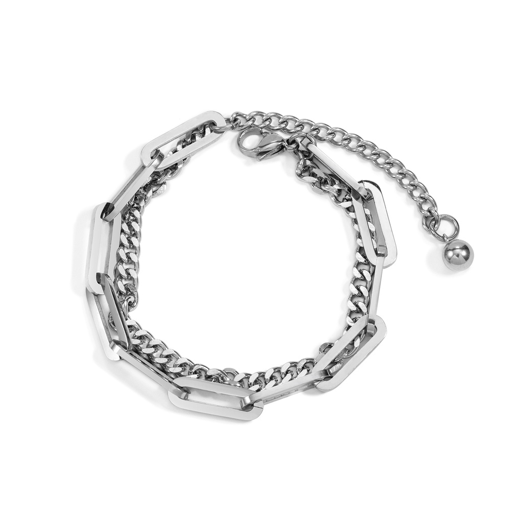Vòng đeo tay hai lớp bằng thép titan không gỉ đơn giản phong cách hip hop cho nam và nữ | BigBuy360 - bigbuy360.vn