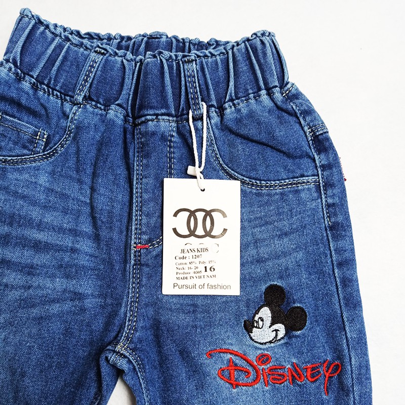 Quần Jeans dài cho bé gái, thêu hình Mickey, hàng cao cấp mềm mát