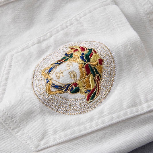 Quần Jeans Trắng Thêu Họa Tiết Chất Liệu Co Giãn Cao Cấp Cho Nam