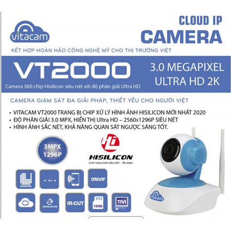 CAMERA ROBO WIFI IP CẢM BIẾN CHUYỂN ĐỘNG - PM  CAO CẤP - Vitacam C1280 3.0Mpx