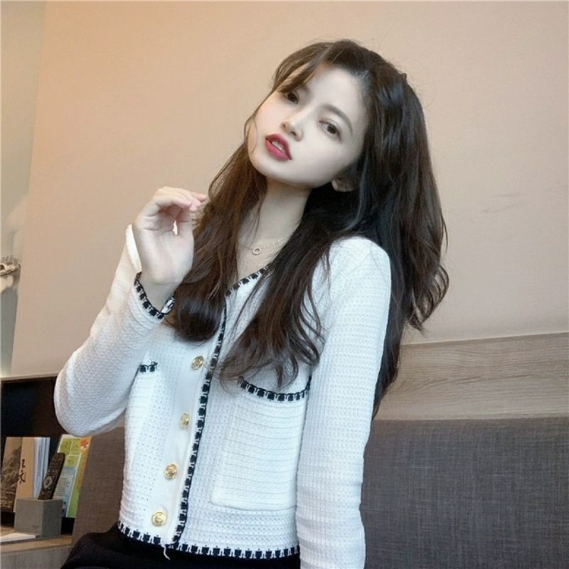 Áo khoác cardigan thun len cổ tim phong cách hàn quốc 2021