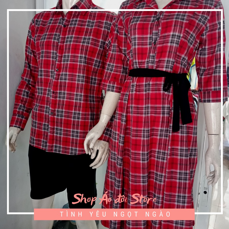 Bộ áo váy sơ mi cặp cao cấp, đồ đôi nam nữ dễ thương, chất đẹp để chụp hình cưới, đi du lịch