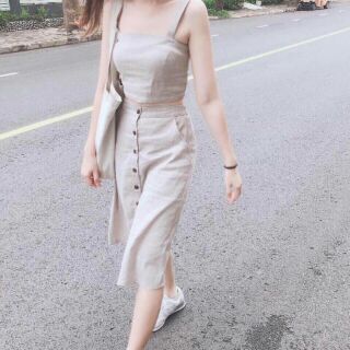 SET ÁO 2 DÂY CROPTOP KÈM CHÂN VÁY ĐŨI SIÊU XINH