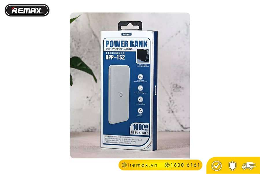 Pin sạc dự phòng không dây kiêm giá đỡ Remax RPP-152 10000mAh sạc nhanh QC3.0 và đảo chiều PD18W Type-C lõi Li-Polymer