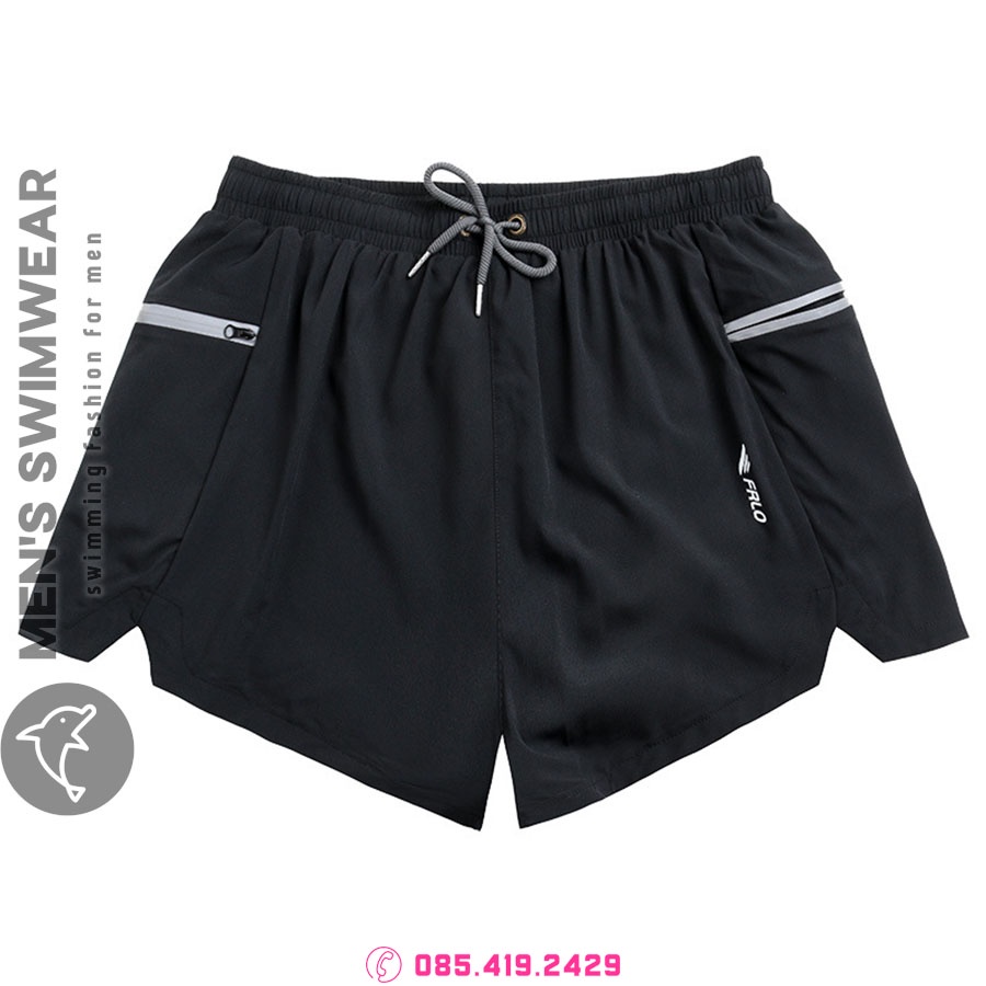 Quần short thể thao nam màu đen 2 lớp đi bơi, tập gym, chạy bộ chính hãng cao cấp 2022