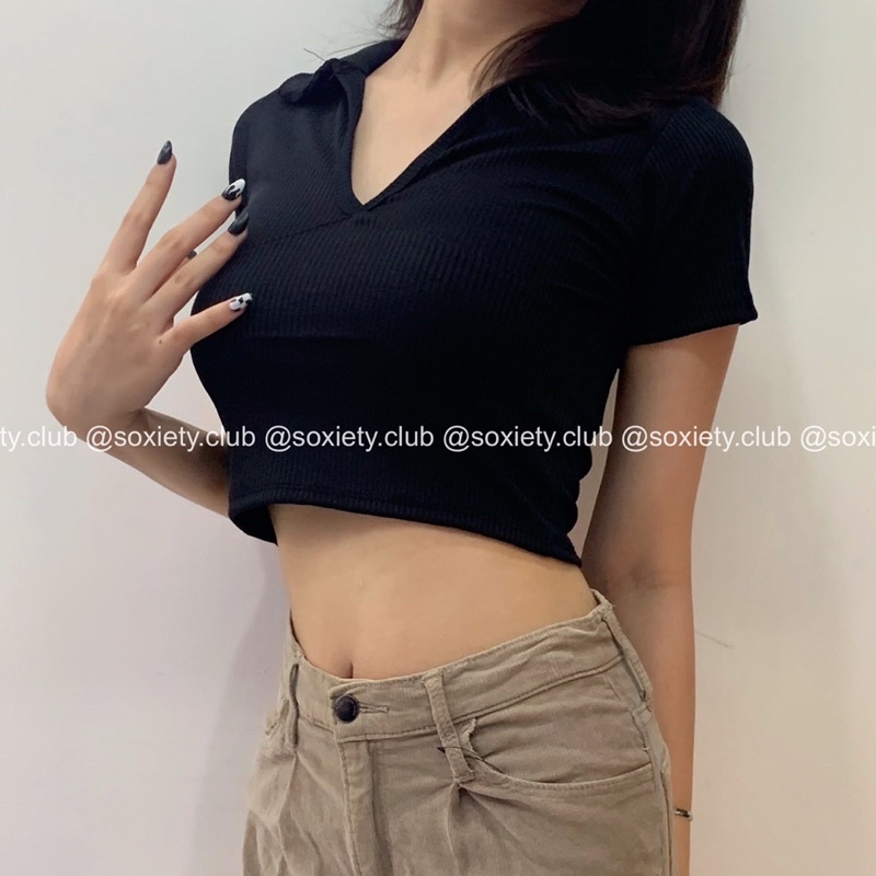 [HÌNH THẬT] Croptop cổ bẻ khoét ngực A35
