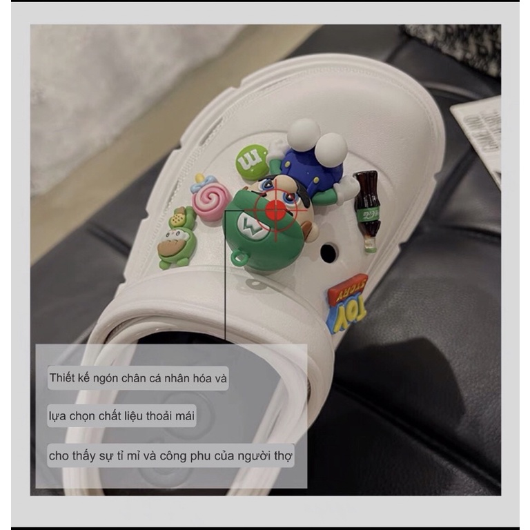 DÉP BÁNH MÌ NỮ ĐẾ CAO 6-7CM, KÈM STICKER HOT TREND STICK HÌNH NGƯỜI MẢRIO 3d(chọn tăng 1 size)