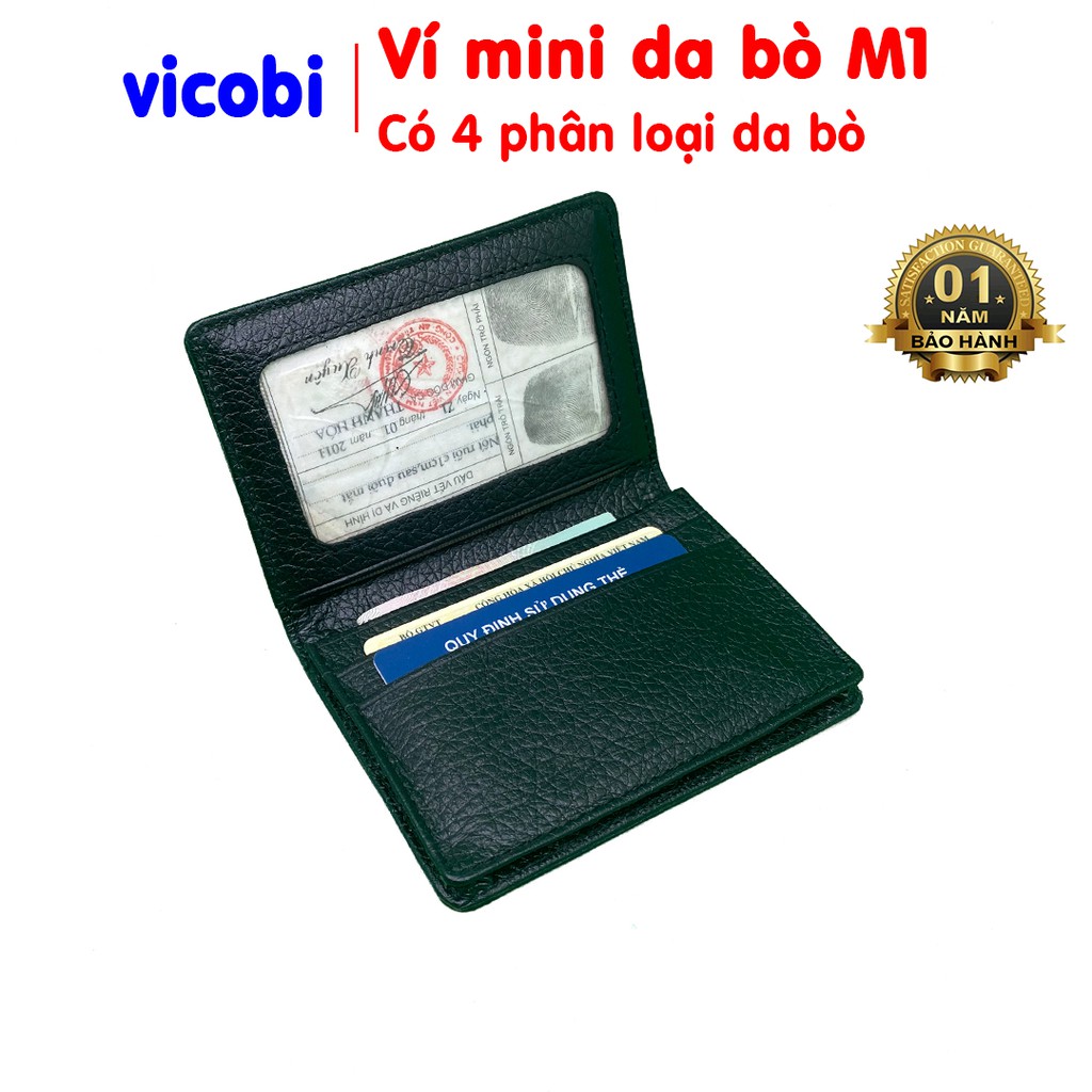 Ví mini cầm tay Da Bò Vicobi M1, Bóp nhỏ gọn bỏ túi đựng thẻ Card ATM, CMND, GPLX và bằng lái mới, Made in VietNam