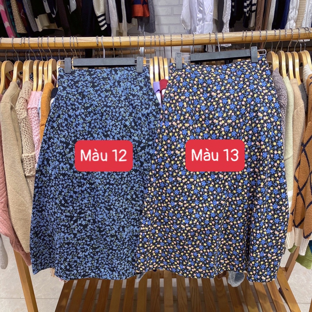 Chân váy nhung tăm dáng A 1533 hoạ tiết hoa nhí Ulzzang style