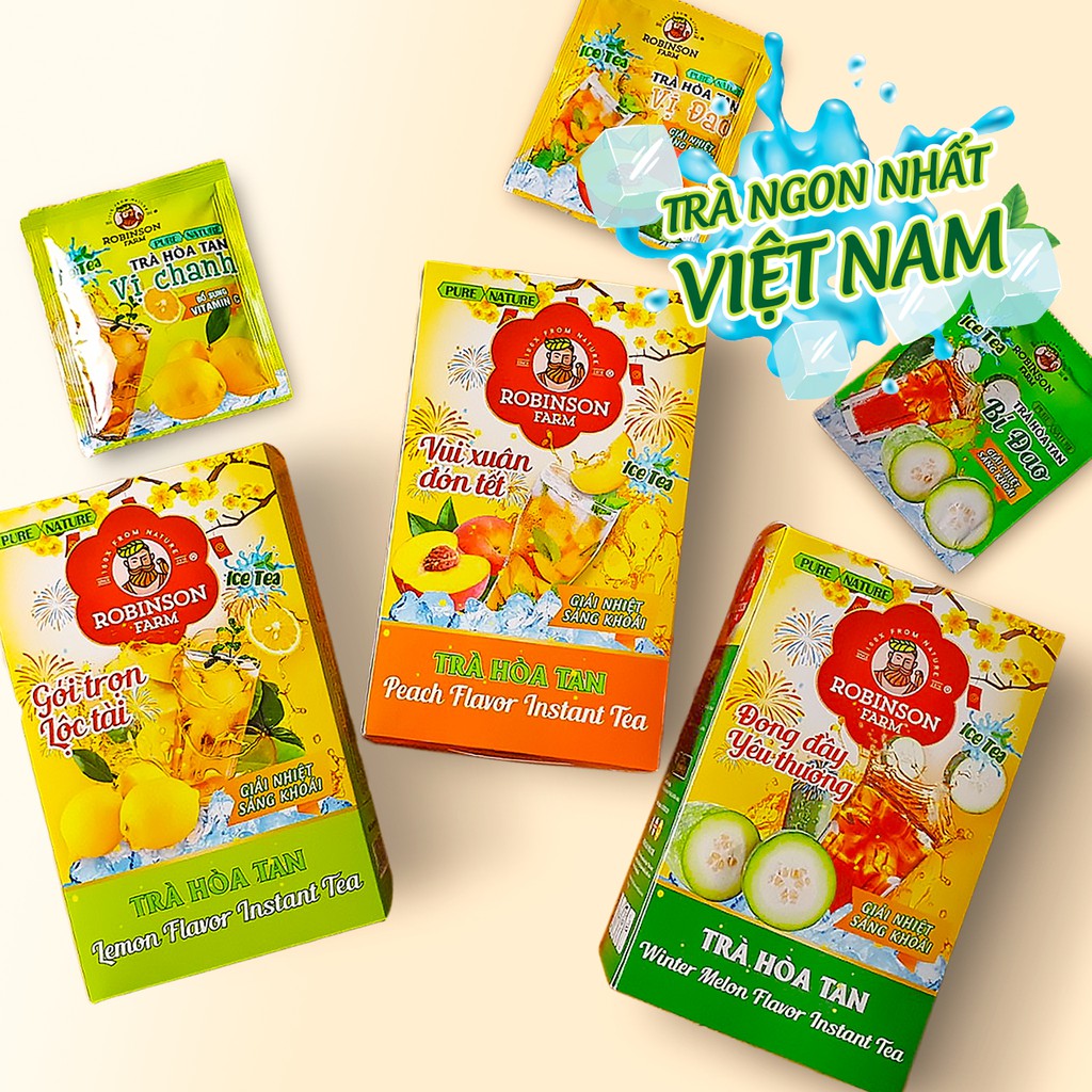 Trà Hoà Tan VỊ ĐÀO - VỊ CHANH - VỊ BÍ ĐAO Robinson Farm 270gr ( 18 túi x 15g ) - Hương vị TRÀ THƠM NGON NHẤT VIỆT NAM