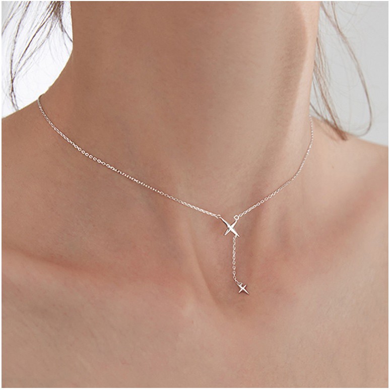 Dây chuyền choker chữ X mặt dài tòn ten