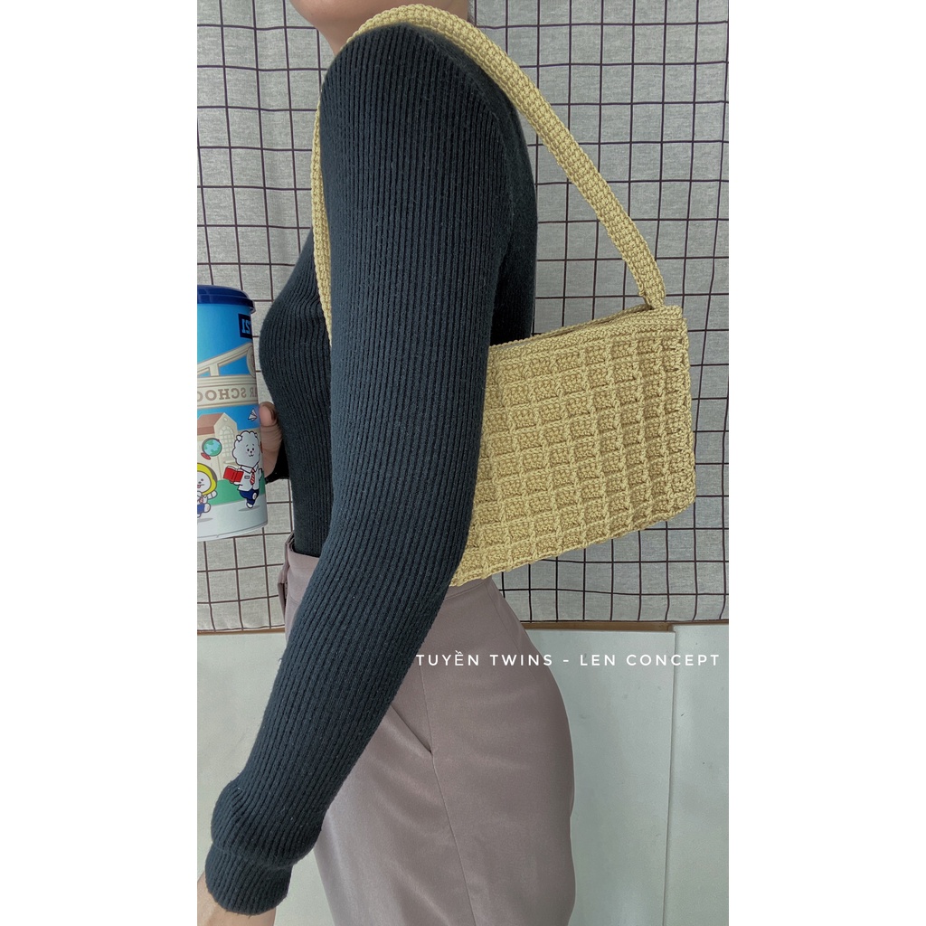 Handmade - túi caro form cứng cáp - họa tiết ô vuông siêu xinh