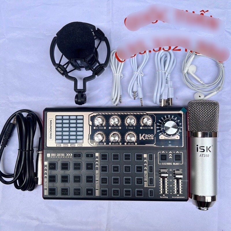 Bộ Combo thu âm livestream Sound Card K300 PLUS 2022 Mới Nhất + Mic ISK A350 Tặng kèm tai nghe,đầy đủ dây kết nối