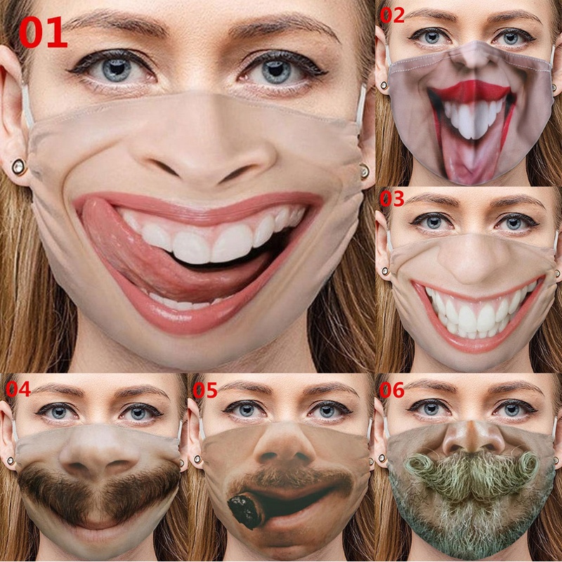 Khẩu trang chống bụi in họa tiết mặt cười 3D vui nhộn có thể giặt được