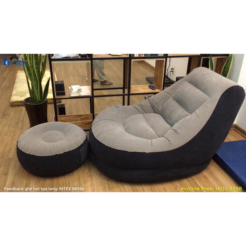 Ghế lười bơm hơi sofa chính hãng Intex - Sofa kèm đôn - Thư giãn nghỉ ngơi bề mặt nhung êm ái - Màu cafe