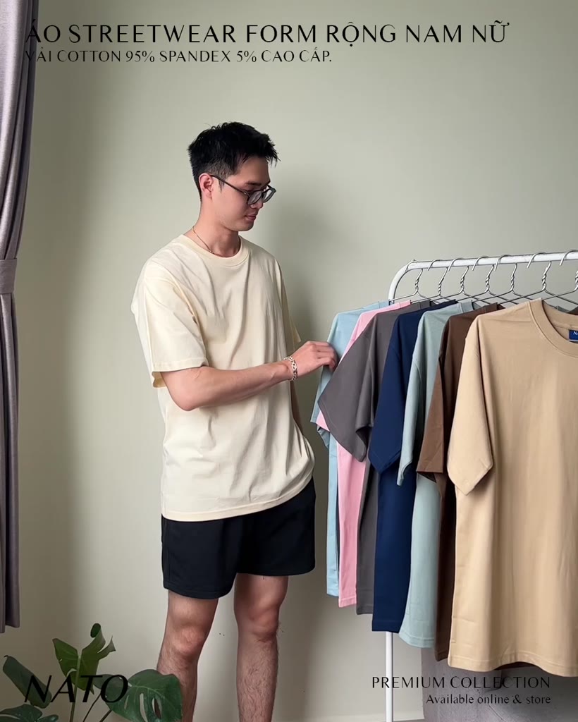 Áo Phông Rộng Tay Lỡ Nato Tee Màu Trơn Cổ Tròn Oversize Nam Nữ Vải Thun Cotton Cao Cấp 280Gsm | BigBuy360 - bigbuy360.vn