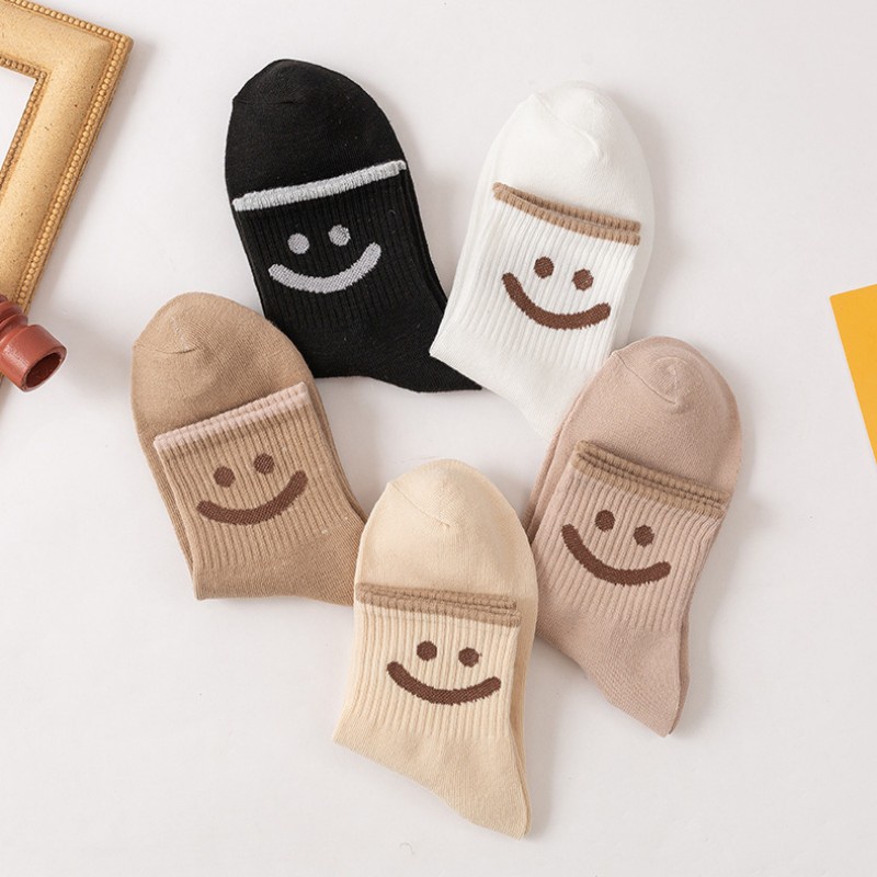 Vớ Cotton Mềm Thoáng Khí In Họa Tiết Mặt Cười Dễ Thương Cho Nữ