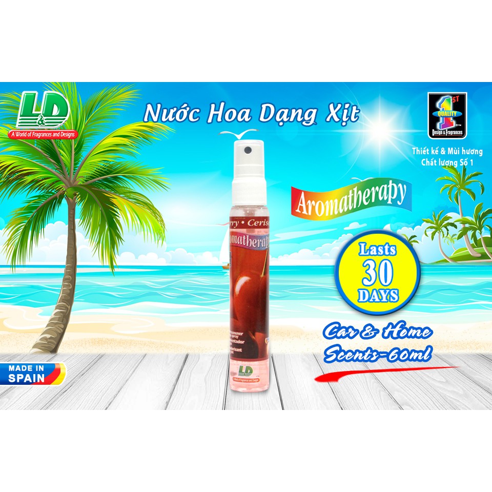 [Mã BMBAU50 giảm 10% đơn 99k] Nước Hoa Ô Tô Dạng Xịt L&amp;D Aromatherapy Cherry 60ml Nhập Khẩu Chính Hãng