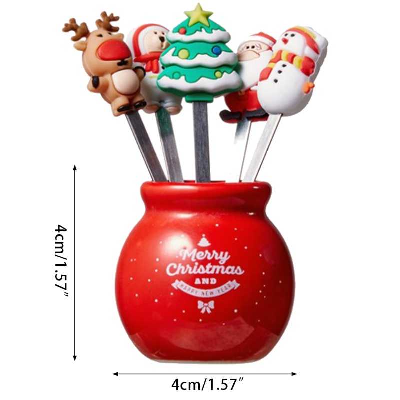 Nĩa ăn trái cây bằng sứ và silicone thiết kế hình ông già noel sáng tạo ngộ nghĩnh