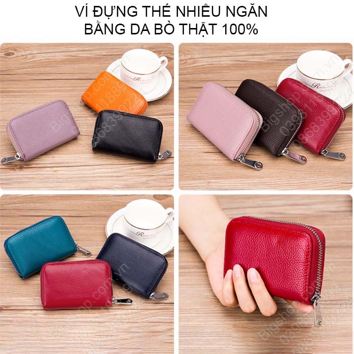Ví đựng thẻ nhiều ngăn CL7129 bằng da bò thật 100%, để thẻ ATM, căn cước,