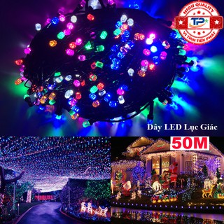 Dây đèn Led dài lục giác 50M chớp nháy 6 màu trang trí Quán, Noel, Sân Vườn, Gia Đình... Chúc Mừng Năm Mới quà Tết 2023