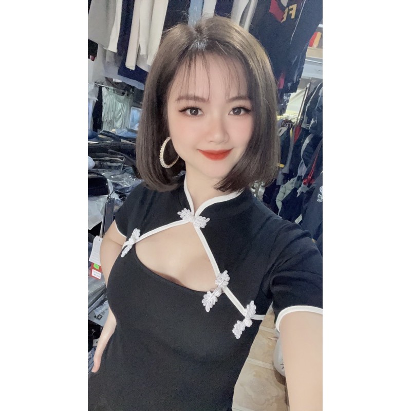 Áo cotton khoét ngực sườn xám cực xinh [HOT NHẤT] chất siêu xịn