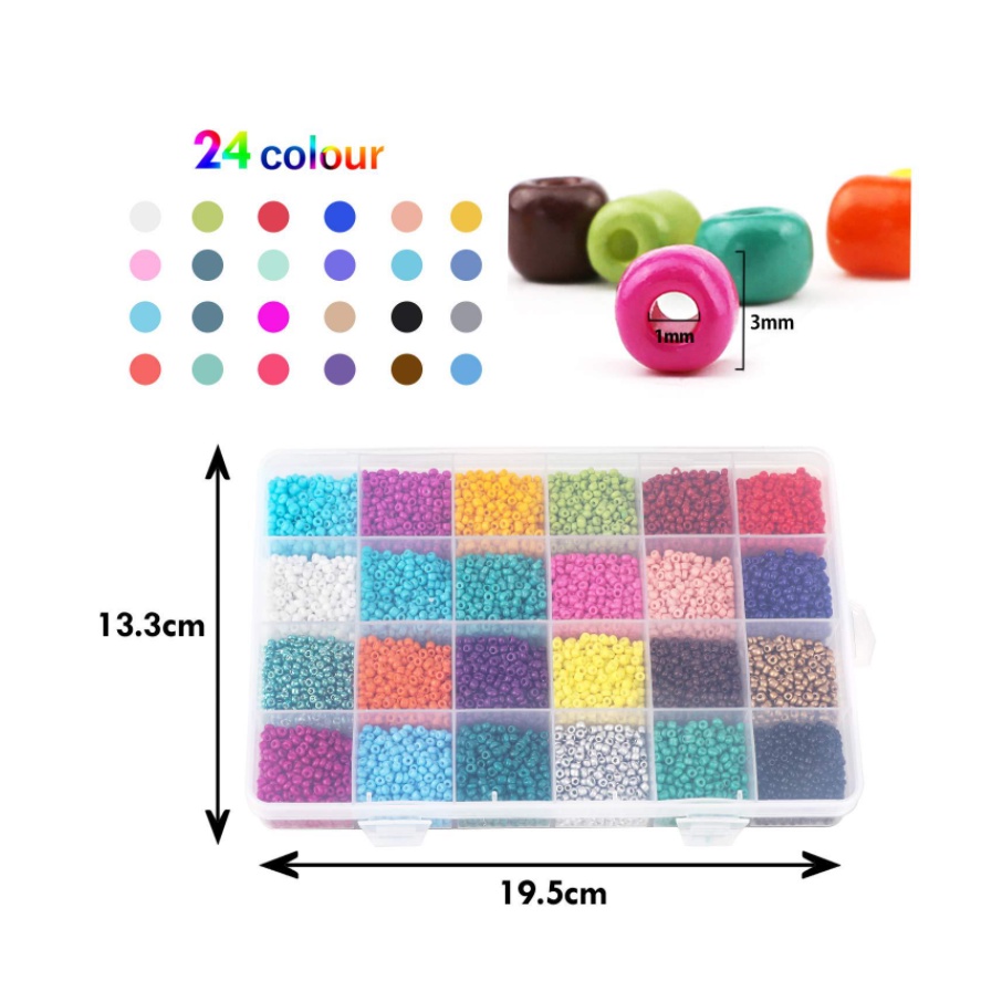 Hạt thủy tinh ST.KUNKKA cỡ 2-4mm 24 màu sắc làm đồ trang sức thủ công thời trang tiện dụng DIY