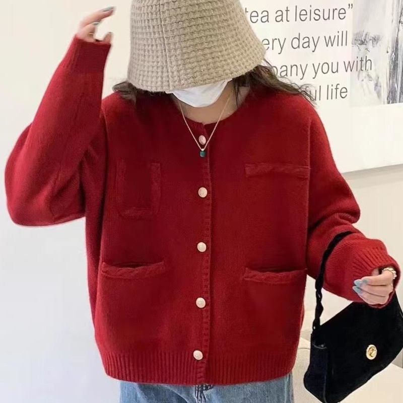 Áo Khoác cardigan Dệt Kim Dáng Rộng Phong Cách Hàn Quốc Thời Trang Thu Đông Cho Nữ