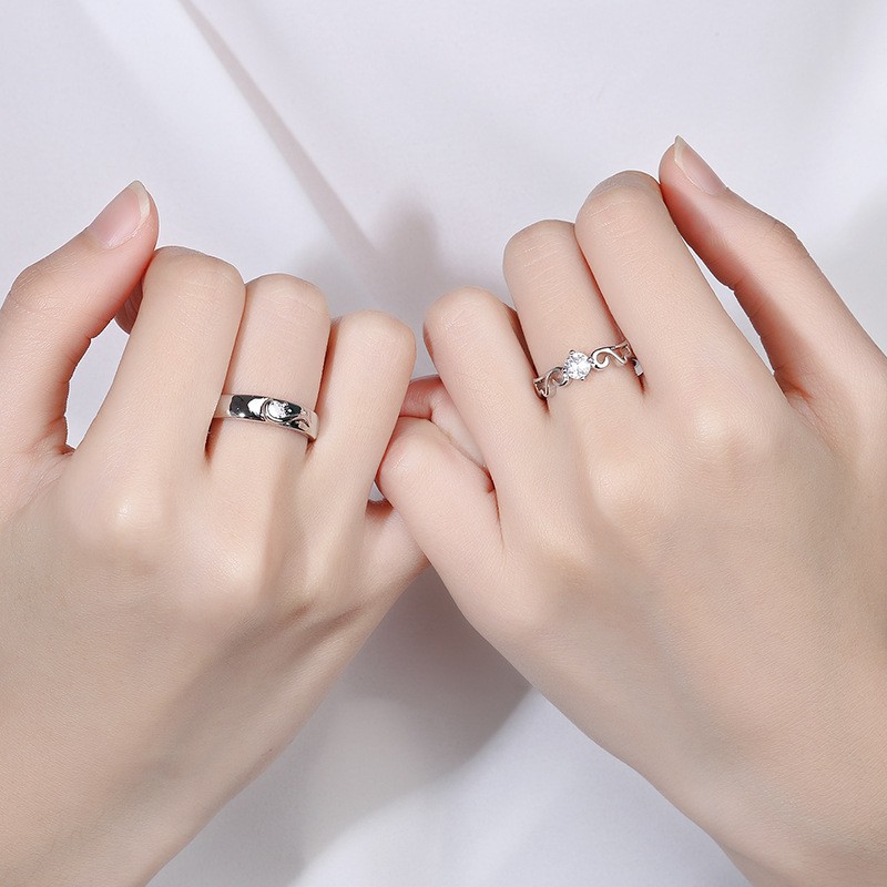 10 designs S925 Silver Couple Ring 2PCS Set of rings Girls' Accessories Korean Dignified Ring Opening Adjustable Love Diamond Jewelry Wedding Ring cincin