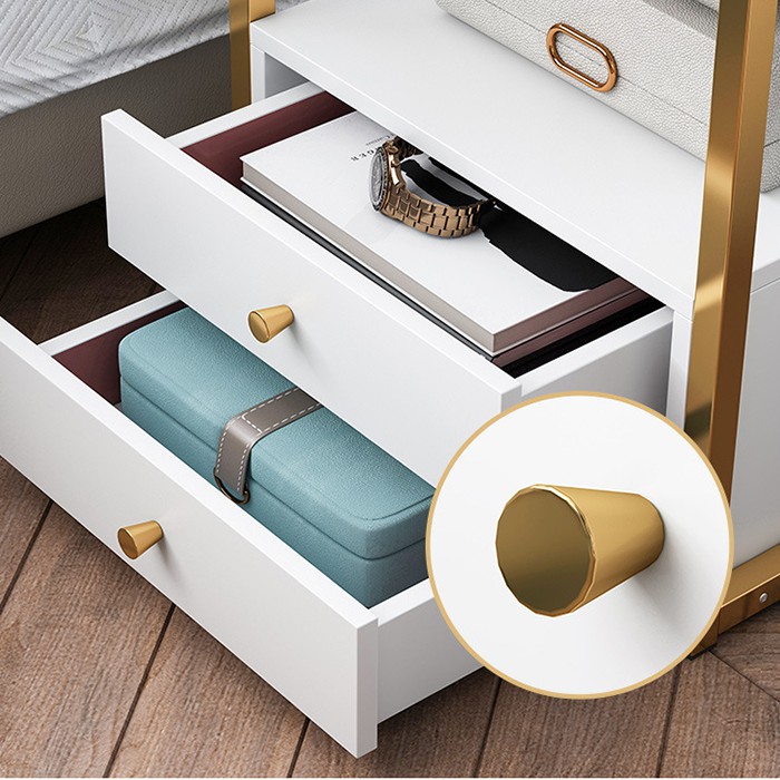 Kệ đầu giường gỗ 2 ngăn kéo, Táp đầu giường khung thép sơn tĩnh điện chống gỉ | BigBuy360 - bigbuy360.vn