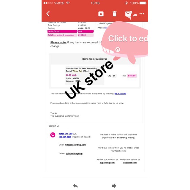 Sữa rửa mặt simple - 150ml Gel kind to skin Bill 4 | BigBuy360 - bigbuy360.vn