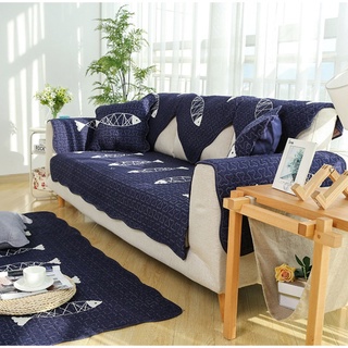 Thảm Sofa Họa Tiết 5 Con Cá Xanh Đen Chất Liệu Cotton Mềm Mại - TSF014