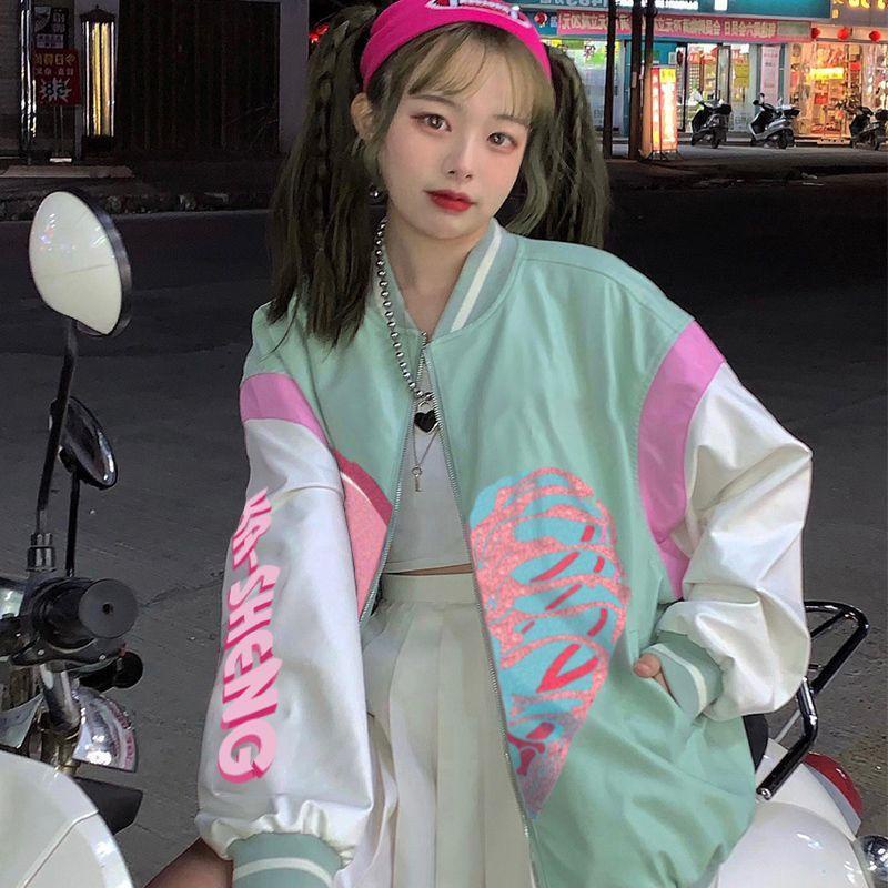 Áo khoác bóng chày in hình xương phong cách vintage cho nam nữ