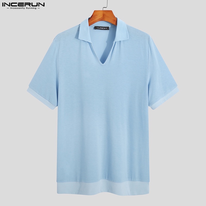 Áo thun polo INCERUN ngắn tay màu sắc đơn giản cho nam size S-5XL tùy chọn