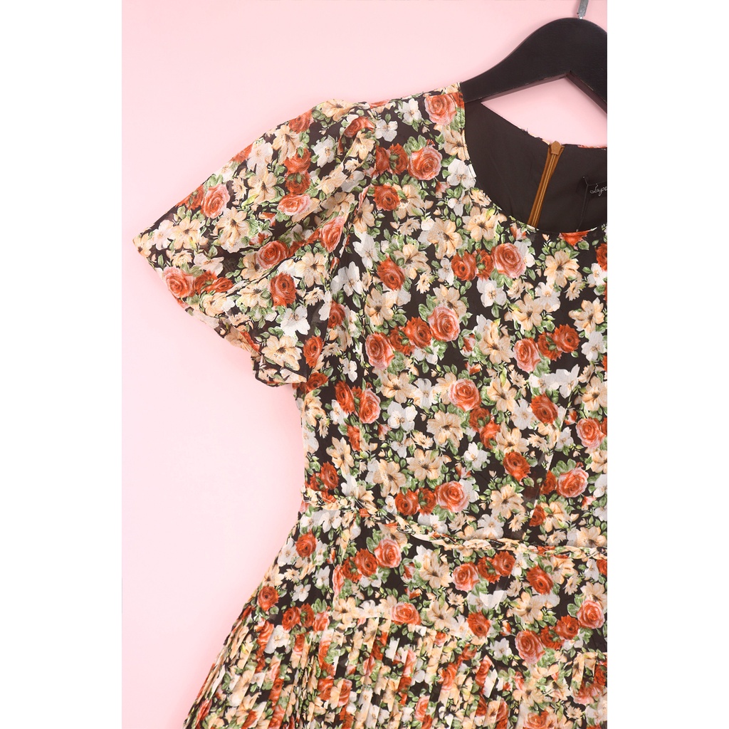 Đầm Hoa Thiết Kế Luperi LFV3293 Phối Chân váy xếp ly thanh lịch, nhẹ nhàng