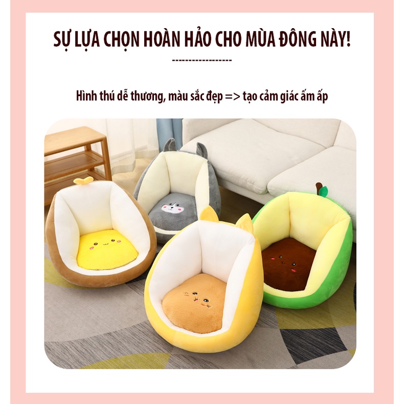 Gối đệm bông mặt thỏ, khủng long, mặt vàng dễ thương, cute ngồi bệt size 40x30cm