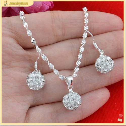 Bộ dây chuyền + bông tai mạ bạc đính đá thời trang