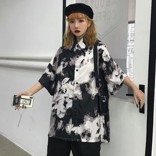 Áo sơ mi loang form rộng tay lỡ unisex phong cách hàn quốc