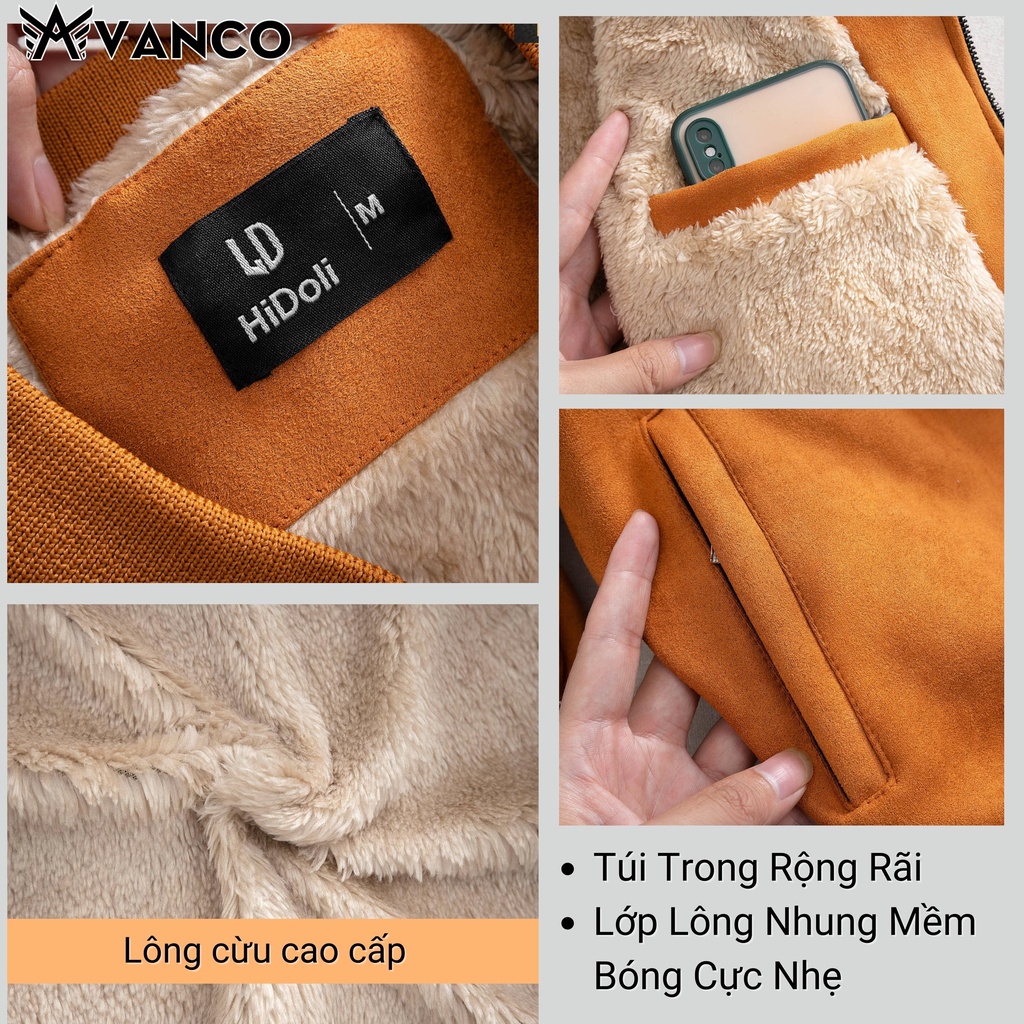 Áo khoác bomber nam da lộn 2 lớp lót lông Basic cực ấm mùa đông phong cách bóng chày mới nhất 2021 AVANCO