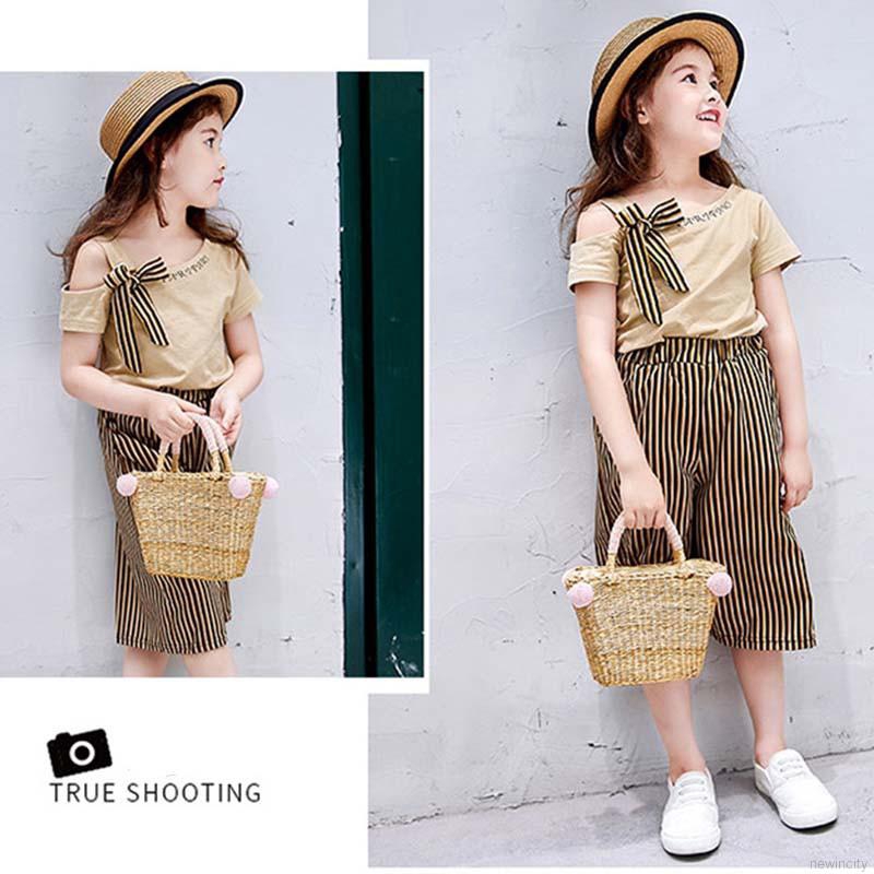 Set áo thun tay ngắn &amp; quần short họa tiết sọc cho bé gái