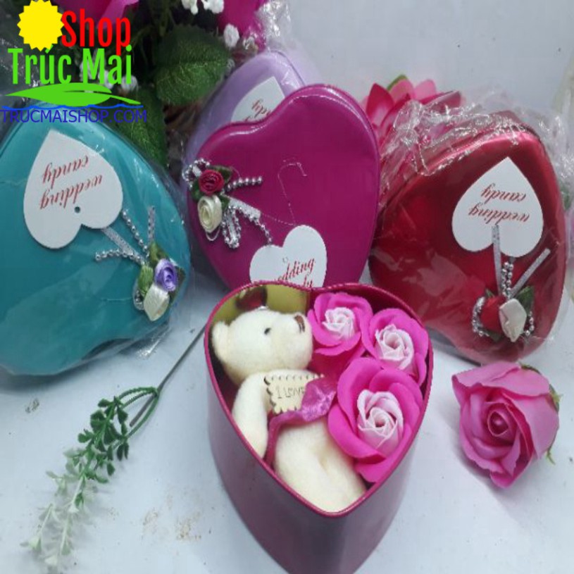 Hộp quà Valentine hoa gấu bông ( mua 1 tặng 1)