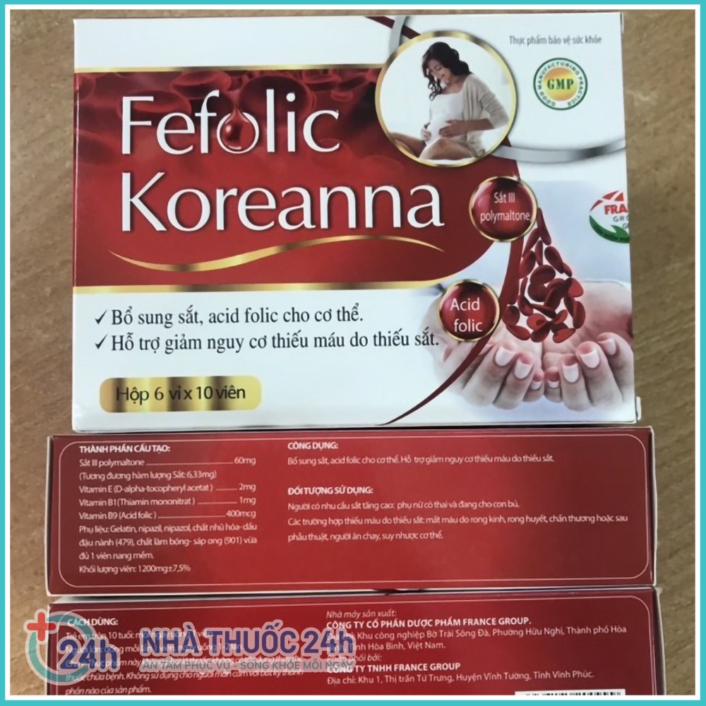 Viên uống FEFOLIC koreanna Bổ Sung Sắt và vitamin khoáng chất ,Tăng Cường Lưu Thông Máu Cho Phụ Nữ Mang Thai Hộp 60 viên