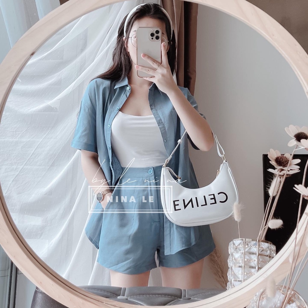 Sét bộ 3 món nữ áo 2 dây trong kèm khoác ngoài tay ngắn mix quần đùi from rộng trẻ trung, thời trang nữ dạo phố