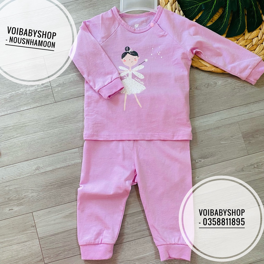 Bộ dài tay cotton raglan bo gấu cho bé gái Lullaby NH453M