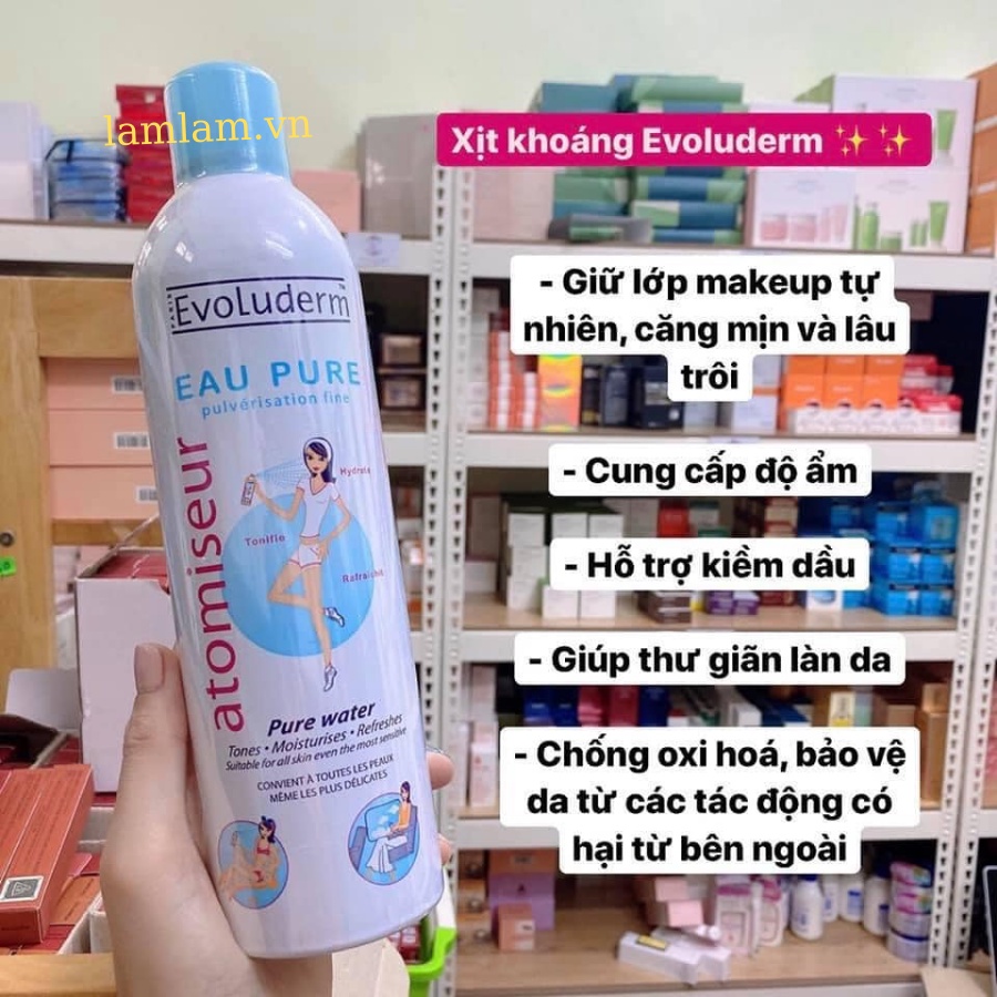 Xịt khoáng Evoluderm Eau Pure Cấp nước cho da 400ml