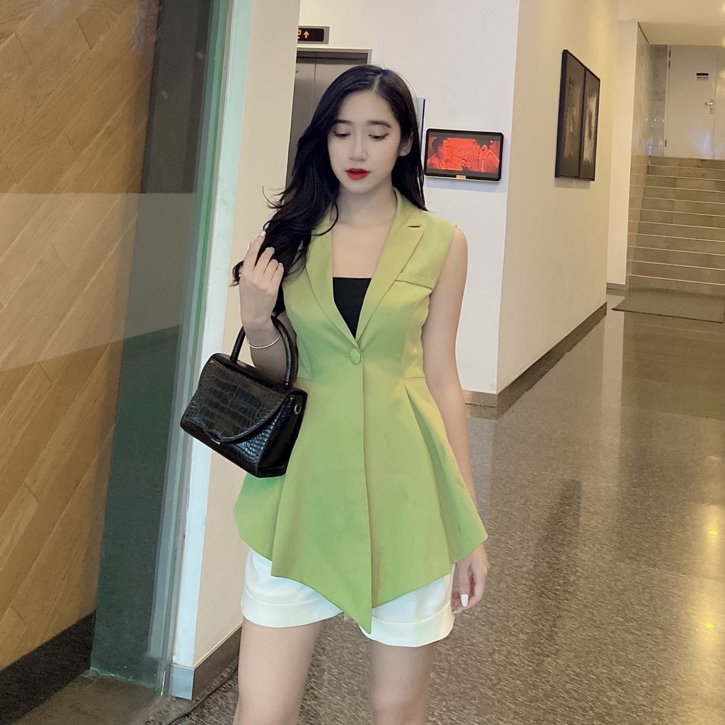 [HÀNG THIẾT KẾ] Bộ Vest Áo kèm quần short xanh cốm mới lạ hàng cao cấp | BigBuy360 - bigbuy360.vn