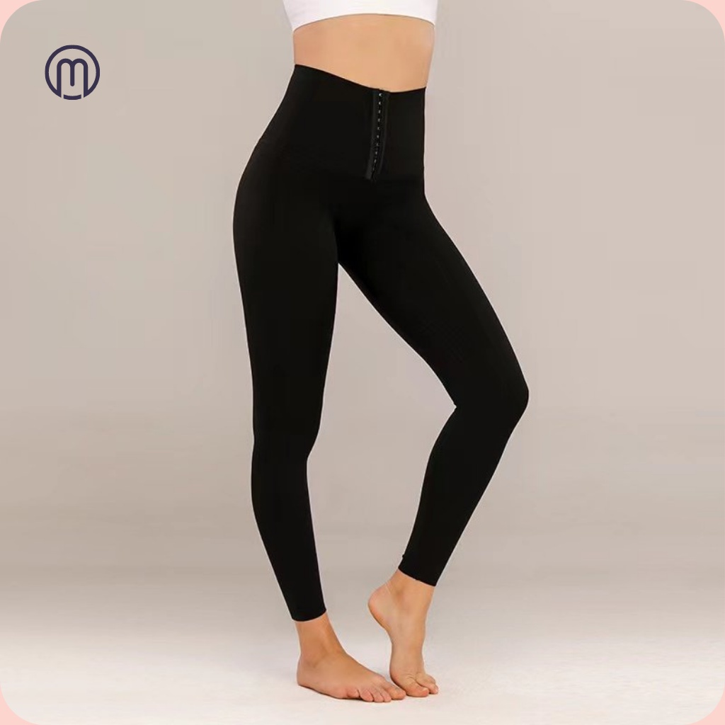 Quần legging nữ đen cạp cao gen nịt bụng giảm eo đai latex yoga thể dục thể thao