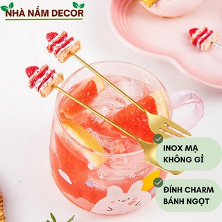 Thìa, dĩa ăn bánh ngọt, trà chiều họa tiết Bánh ngọt Cherry