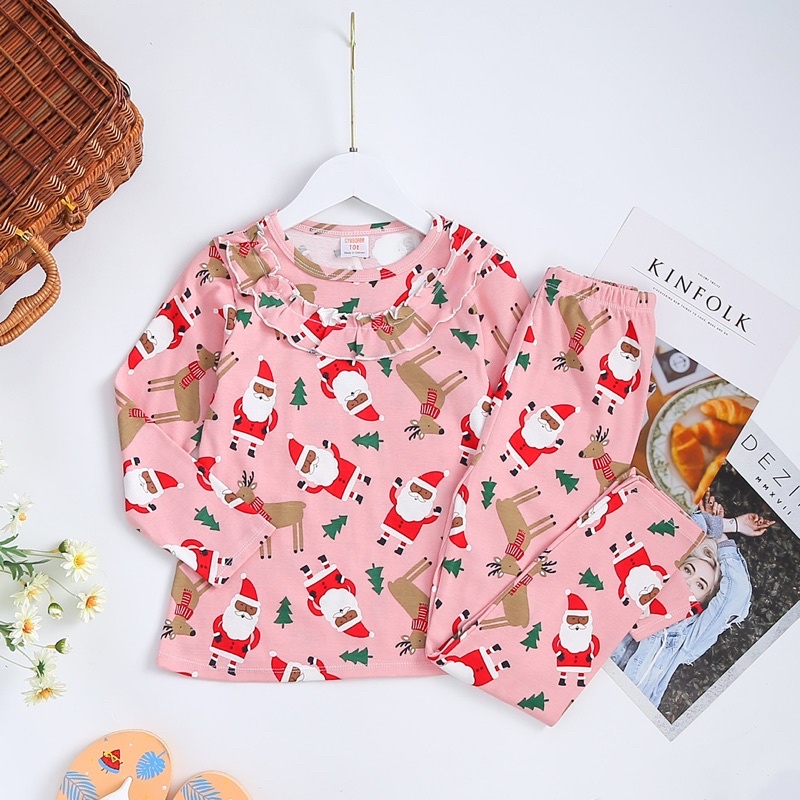 Đồ bộ tay dài bé gái❤️bộ bé gái size đại, cổ phối bèo cổ dễ thương 18-40kg J344