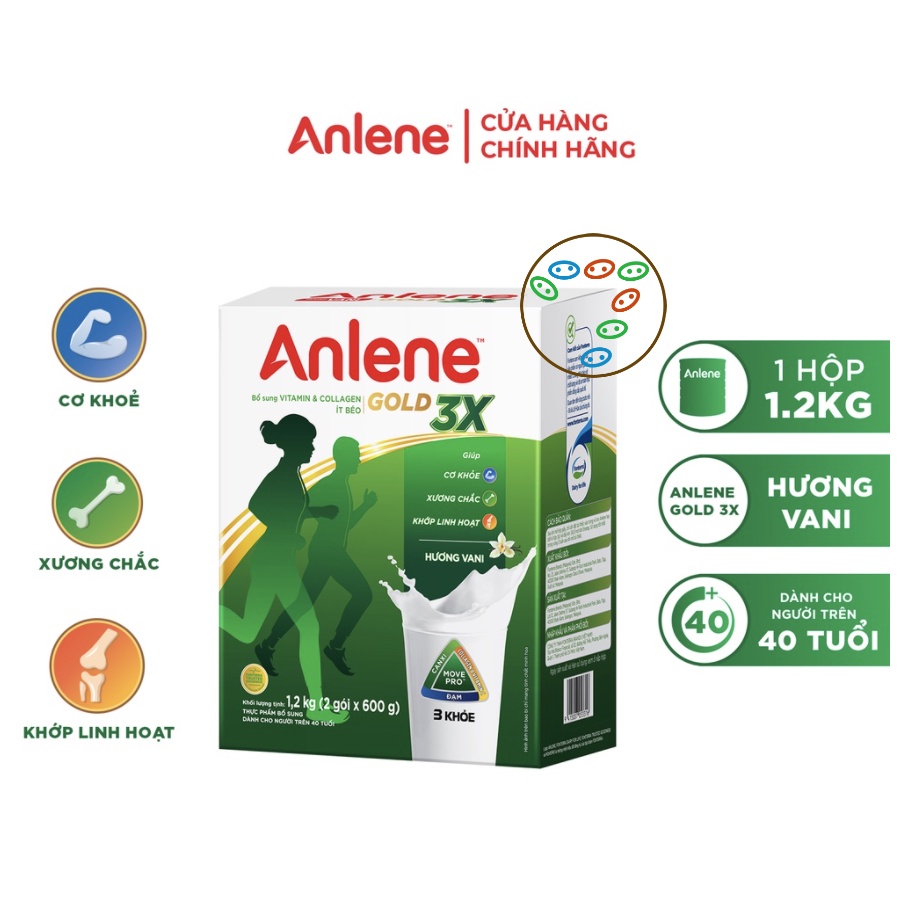 [Date 2023] Bộ 2 hộp Sữa Bột Anlene Gold Hương Vanilla 1,2kg